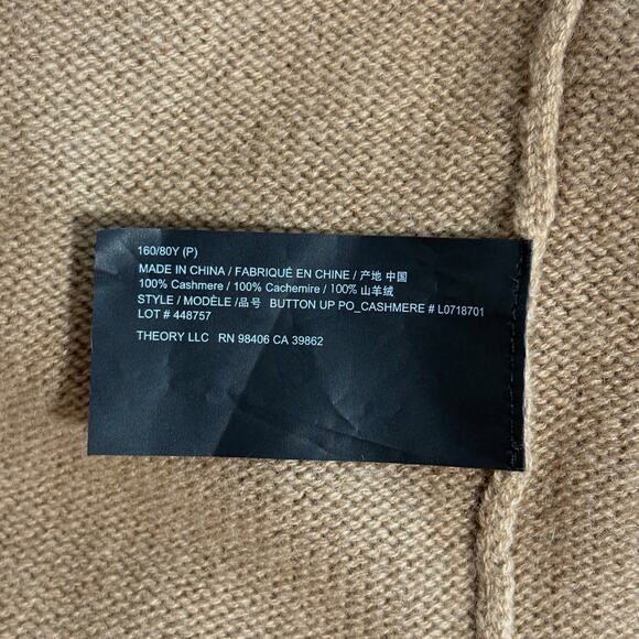 Theory Button Up 100% Cashmere Crew Neck Sweater in Beige Canvas Color XS $445 - Picture 12 of 12